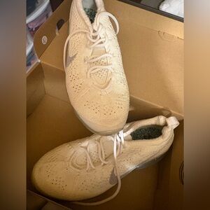 Nike Women’s Knit Lace-Up Sneakers in Cream and Light Gray